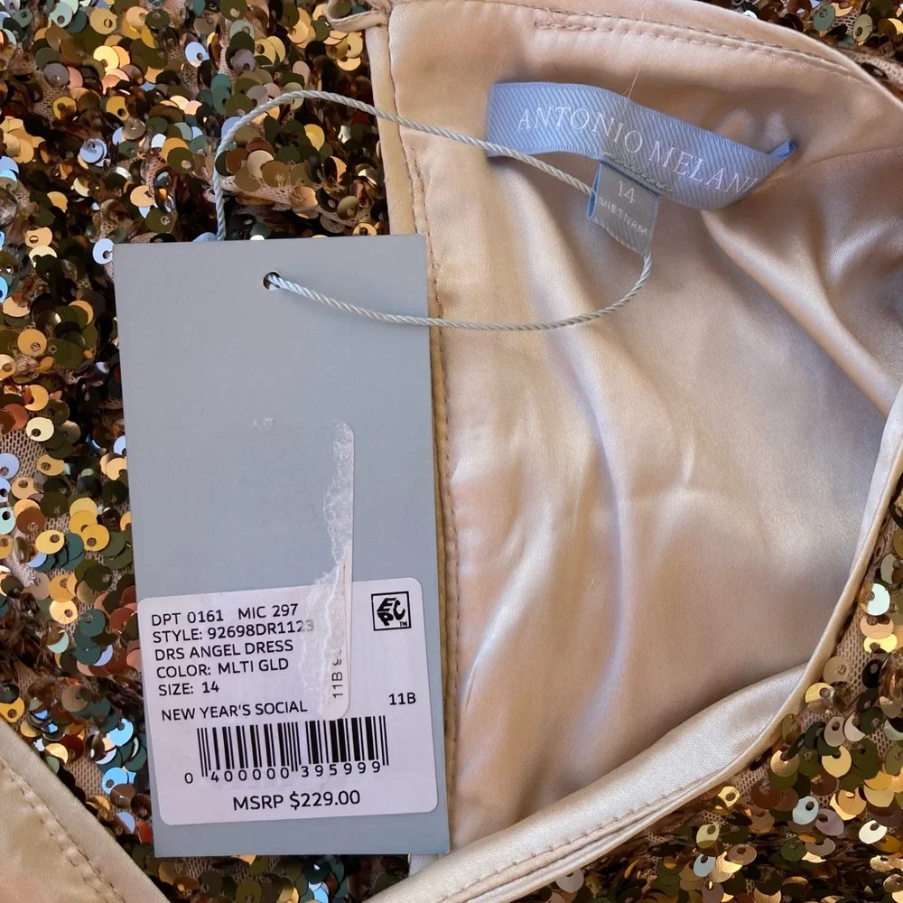 Antonio Melani Gold Sequin Ruffle Mini Dress Size 14 NWT